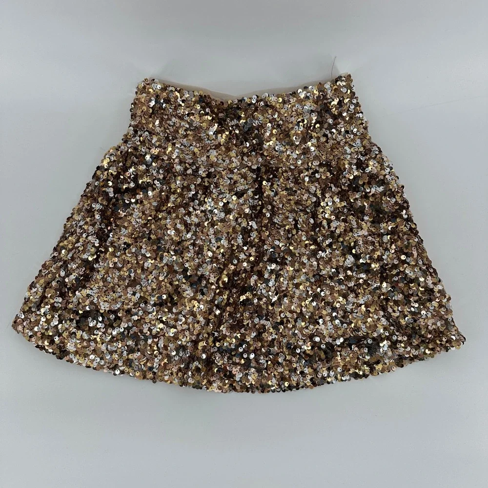 Zara Girls Gold Sequin Mini Skirt Size 9 Years Bronze Sparkly Party Holiday EUC